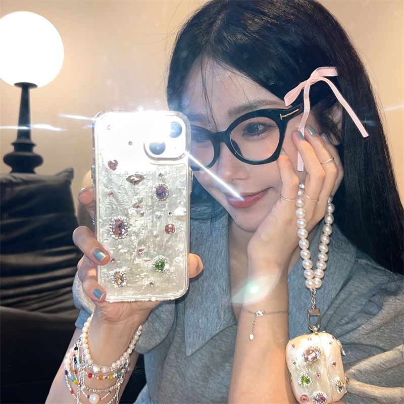 Rhinestone AirPods / Pro Earphone Case Skin / Faux Pearl Strap / Set