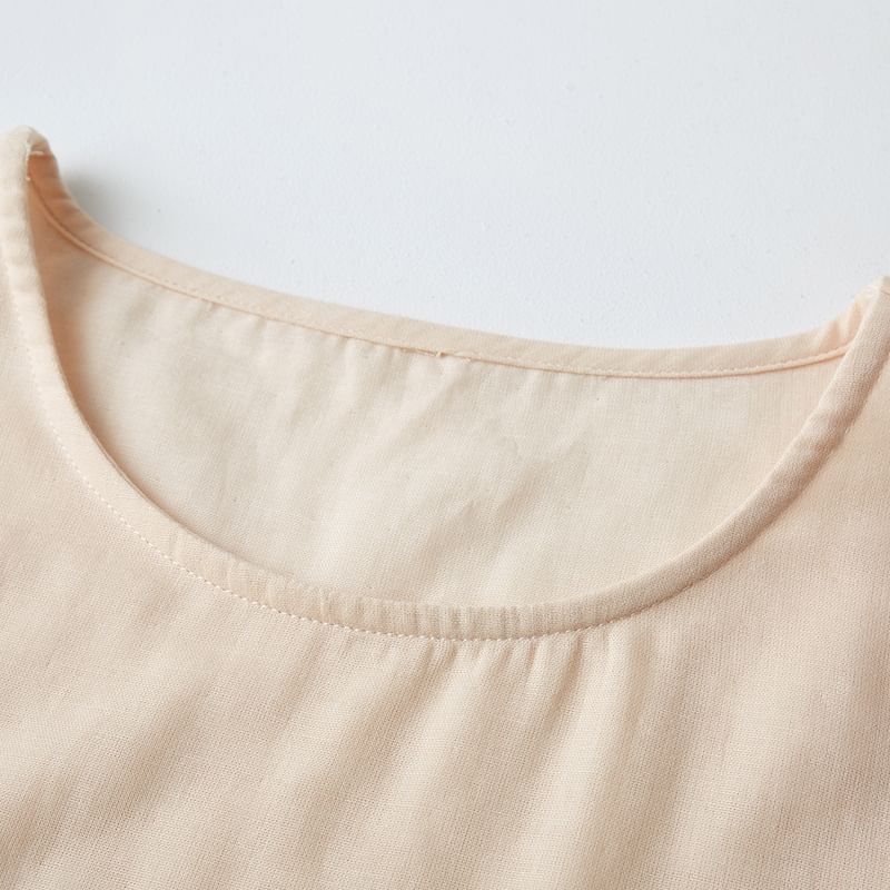 Couple Matching Round Neck Plain Pajama Top / Long-Sleeve Blouse