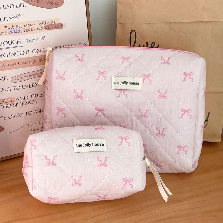 Bow Fabric Pouch / Makeup Bag / Clutch
