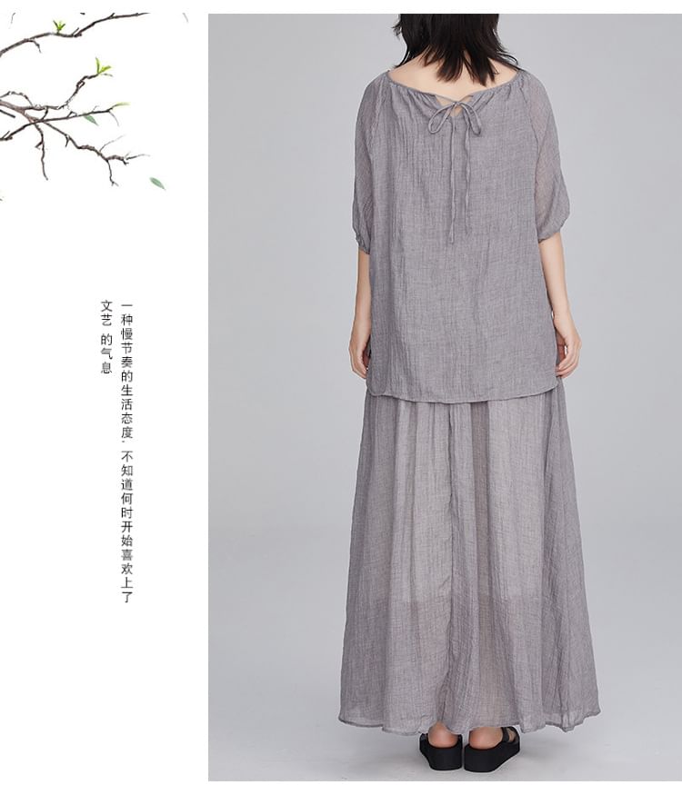 Puff Sleeve Blouse and Flowing Maxi Skirt Two-Piece Set