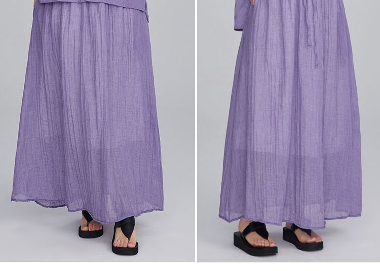 Puff Sleeve Blouse and Flowing Maxi Skirt Two-Piece Set