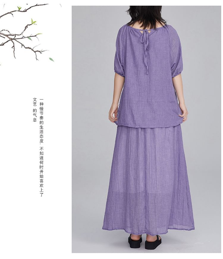 Puff Sleeve Blouse and Flowing Maxi Skirt Two-Piece Set