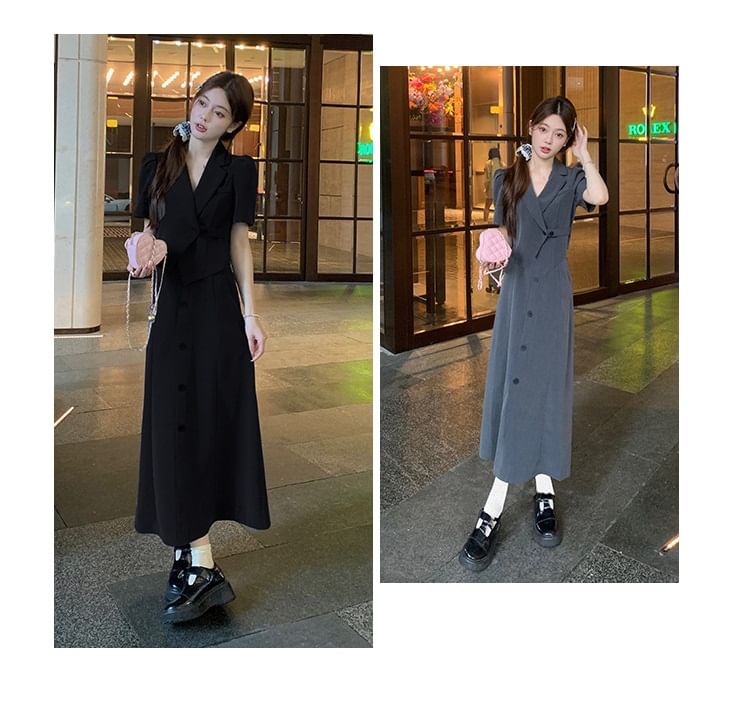 Double-Breasted Crop Blazer and Button Front Midi Skirt Set