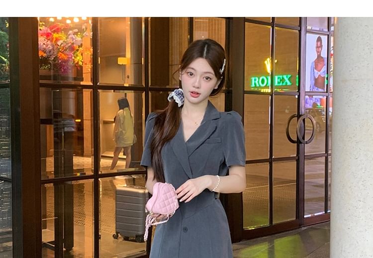 Double-Breasted Crop Blazer and Button Front Midi Skirt Set