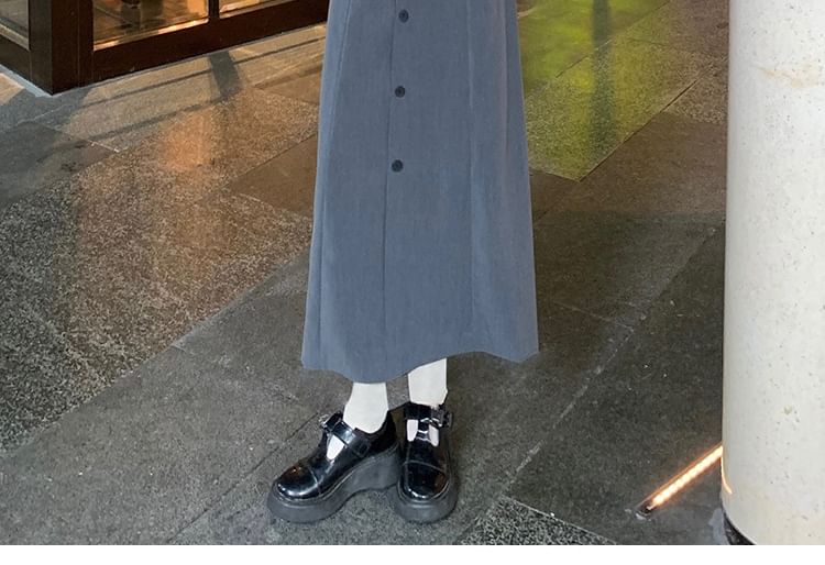 Double-Breasted Crop Blazer and Button Front Midi Skirt Set