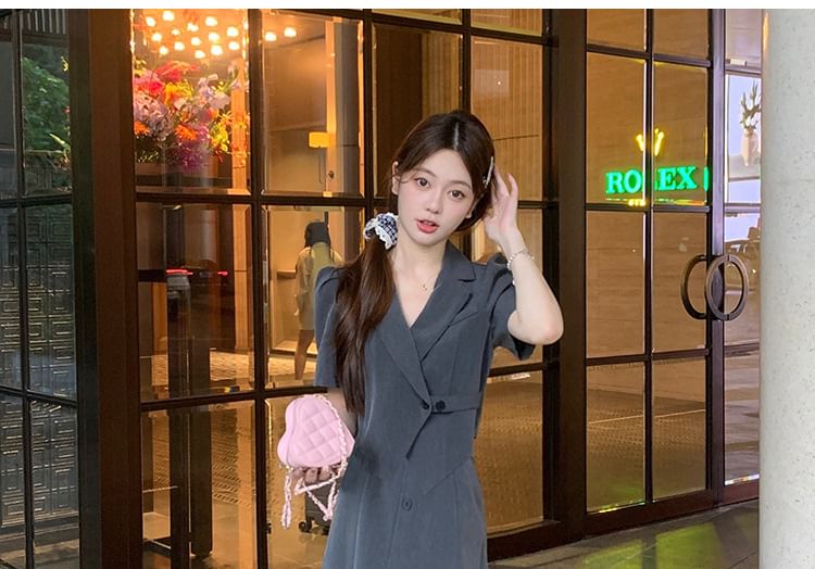 Double-Breasted Crop Blazer and Button Front Midi Skirt Set