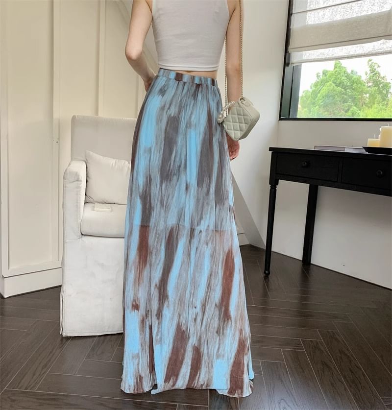 Tie Dye Maxi A-Line Skirt with Elastic Waistband