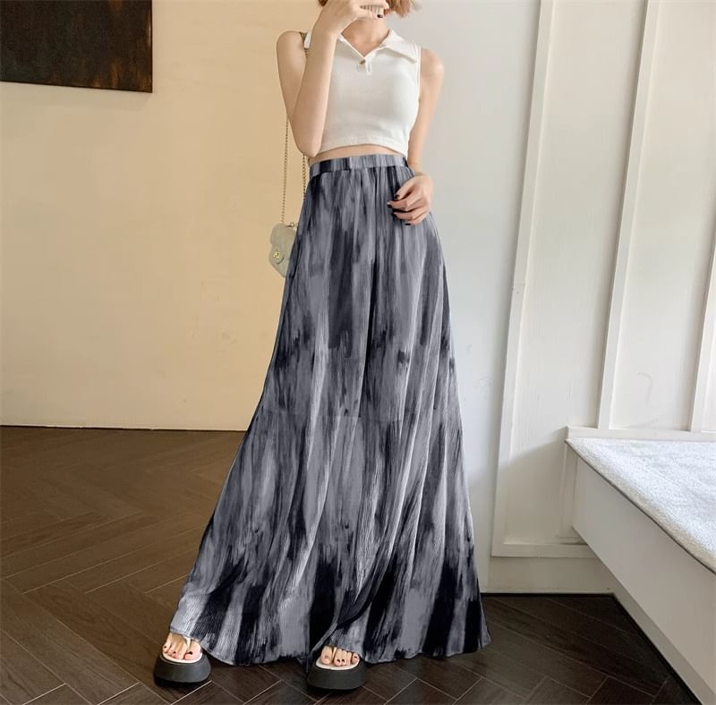 Tie Dye Maxi A-Line Skirt with Elastic Waistband