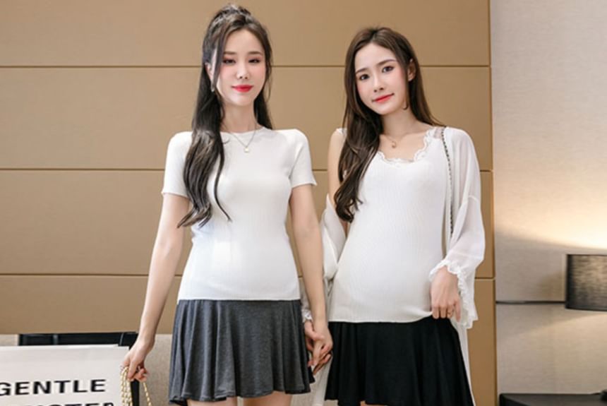 Maternity Solid Flared Mini Skirt with High Waist