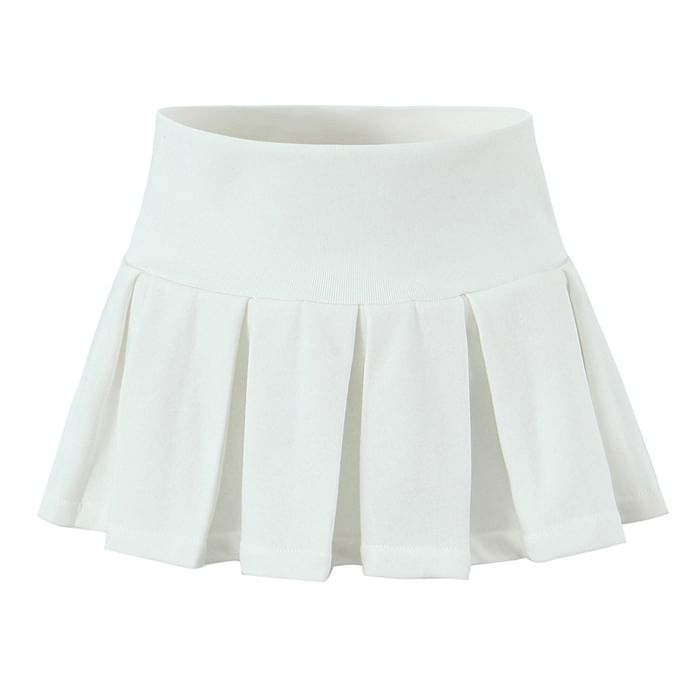 Pleated Mini A-Line Skirt with High Rise Waistband