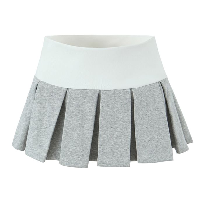 Pleated Mini A-Line Skirt with High Rise Waistband