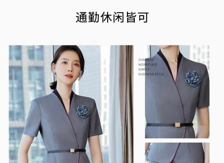Sleeveless V-Neck Top with Peplum Blazer and Pencil Skirt Set