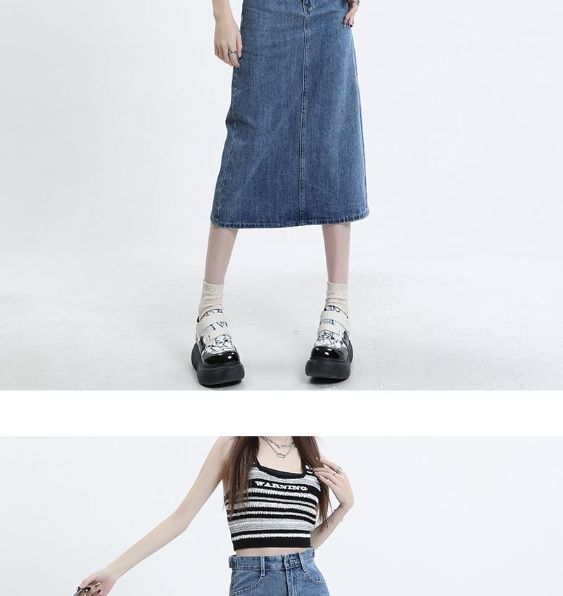 High Waist Denim Straight Skirt in Midi Length