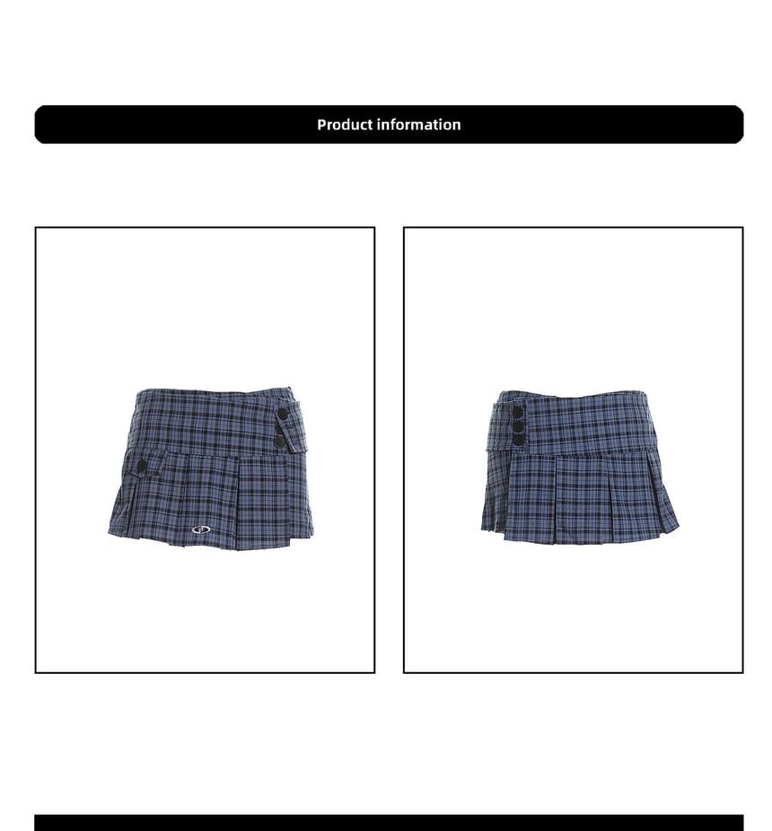 Plaid Pleated Mini Flared Skirt with Mid Waist
