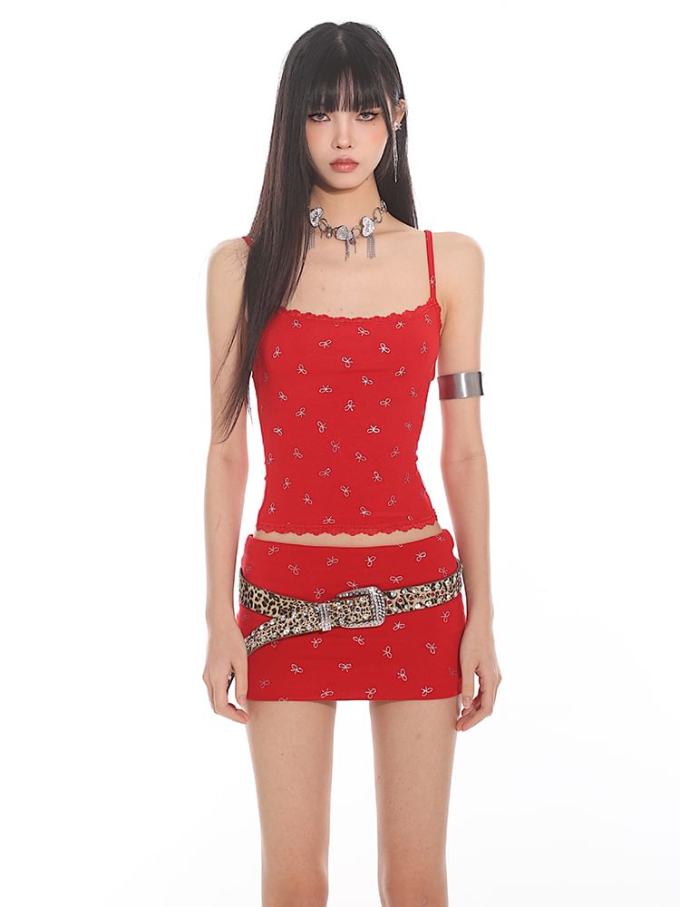 Bow Detail Mini Pencil Skirt with Mid Waist Fit