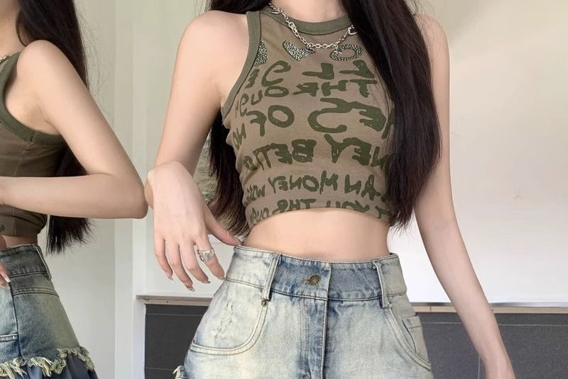 Frill-Trimmed Denim Mini Skirt with Low Waist