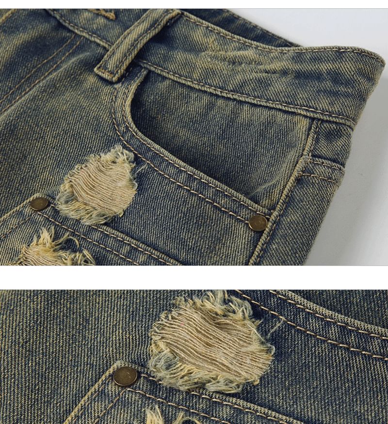 Faded High-Waisted Flared Denim Micro Skirt