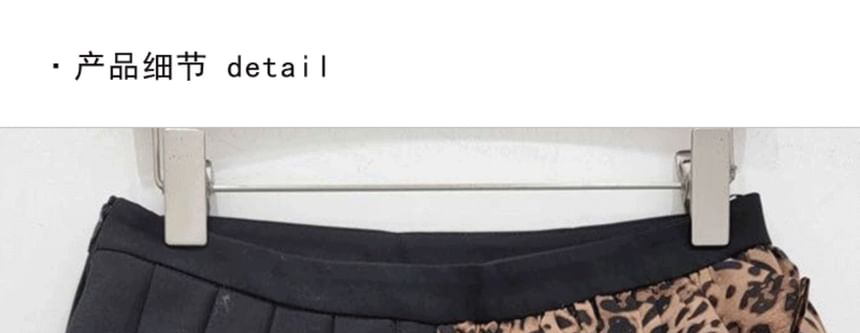 Leopard Print Layered Pleated Mini Skirt with High Rise