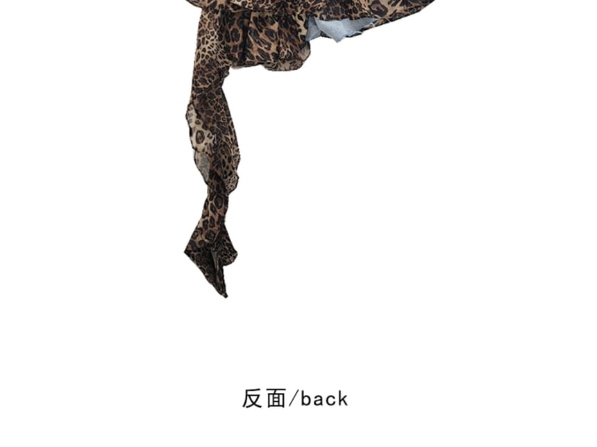 Leopard Print Layered Denim Mini Skirt with High Rise