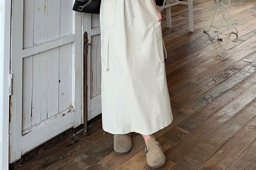 Button-Down Collared Top with Solid Flared Midi Skirt
