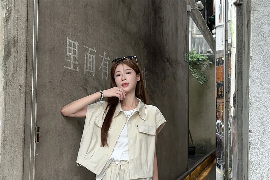 Button-Down Collared Top with Solid Flared Midi Skirt