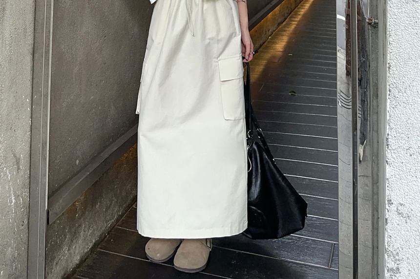 Button-Down Collared Top with Solid Flared Midi Skirt