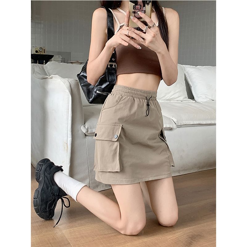 Utilitarian Cargo A-Line Mini Skirt with High Waist