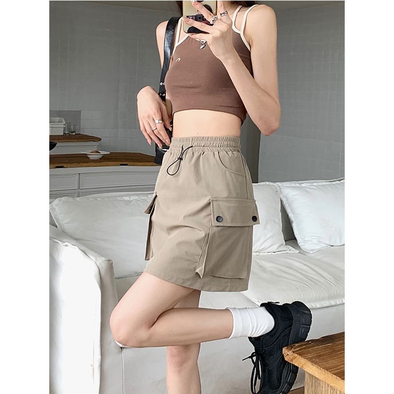 Utilitarian Cargo A-Line Mini Skirt with High Waist