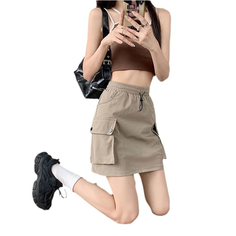 Utilitarian Cargo A-Line Mini Skirt with High Waist