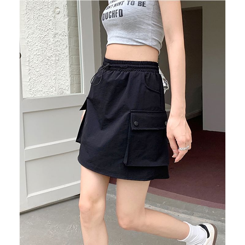 Utilitarian Cargo A-Line Mini Skirt with High Waist