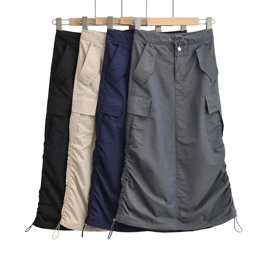 Adjustable Ruched Pencil Skirt with Drawstring Waist