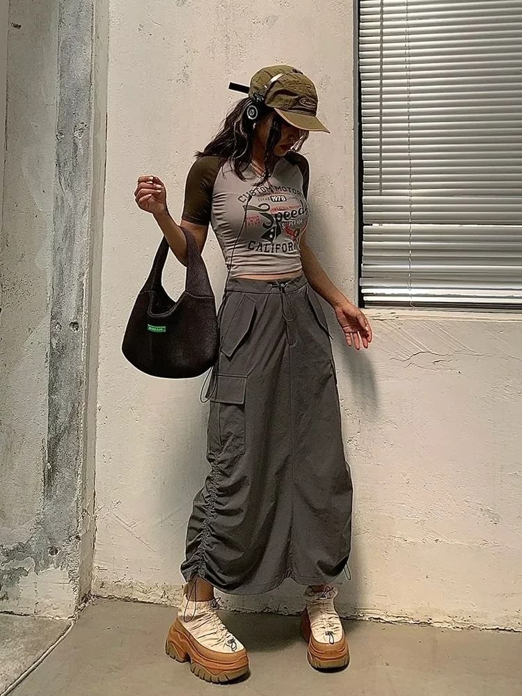 Adjustable Ruched Pencil Skirt with Drawstring Waist