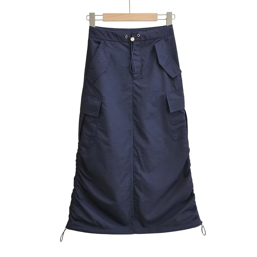 Adjustable Ruched Pencil Skirt with Drawstring Waist