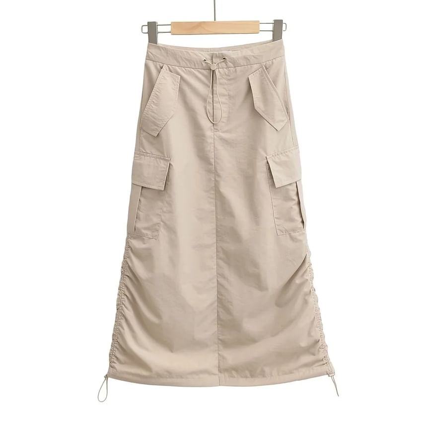 Adjustable Ruched Pencil Skirt with Drawstring Waist