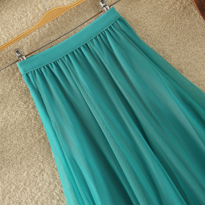 Elastic Waist Mesh A-Line Skirt with Multiple Patterns