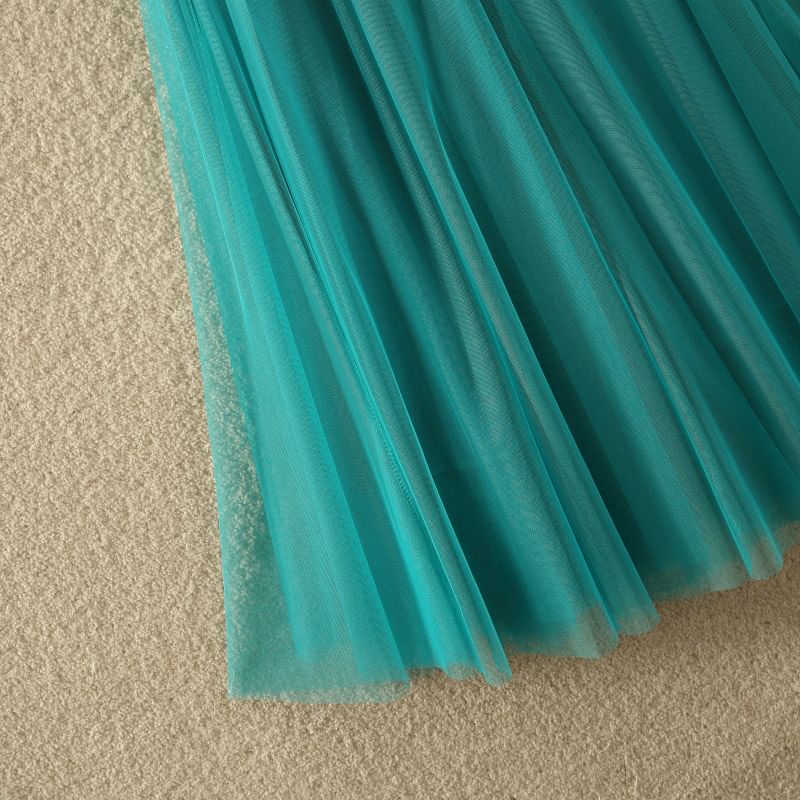 Elastic Waist Mesh A-Line Skirt with Multiple Patterns