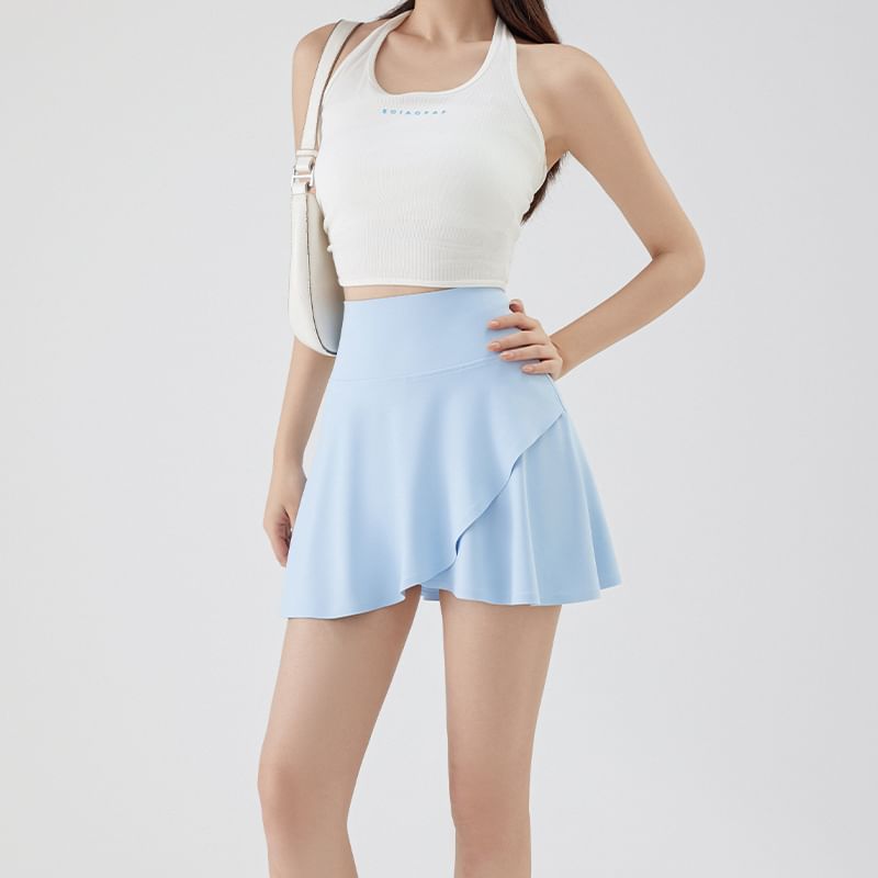 Asymmetric Sports Mini Skirt with Built-In Shorts