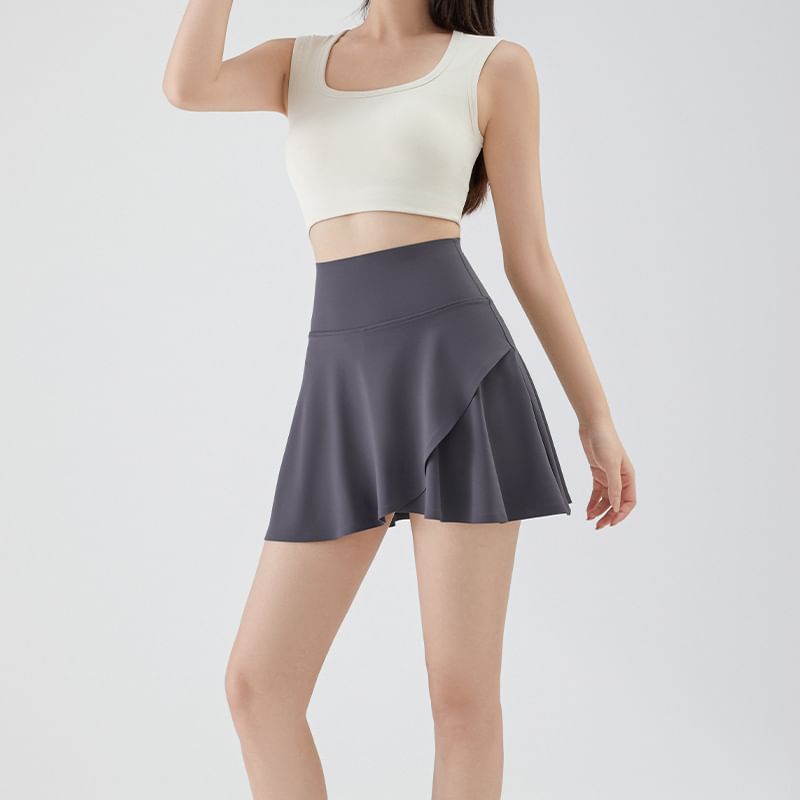 Asymmetric Sports Mini Skirt with Built-In Shorts