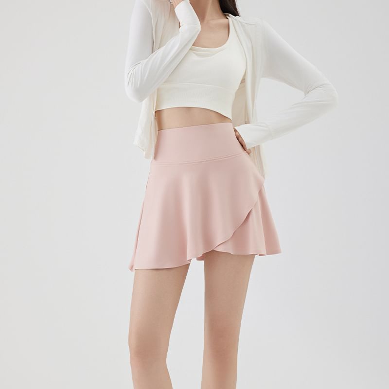 Asymmetric Sports Mini Skirt with Built-In Shorts
