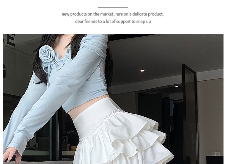 Sophisticated Solid Tiered Mini Skirt with High Waist