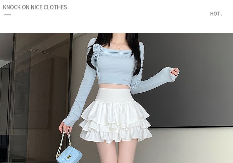 Sophisticated Solid Tiered Mini Skirt with High Waist