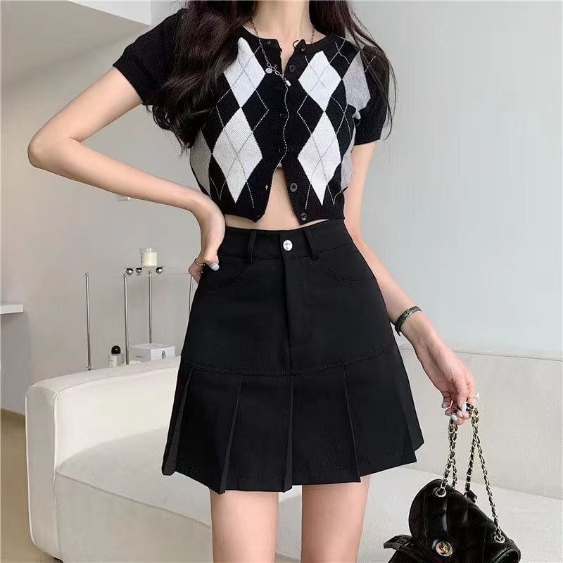 Pleated Solid Mini Skirt with High Rise