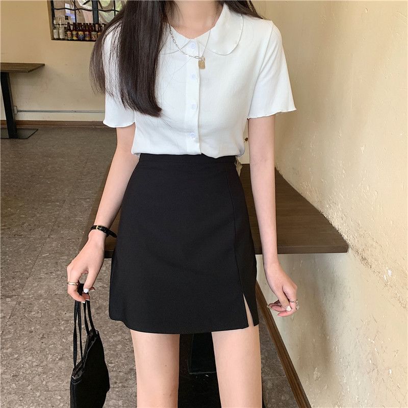 Classic Solid A-Line Mini Skirt with High Waist