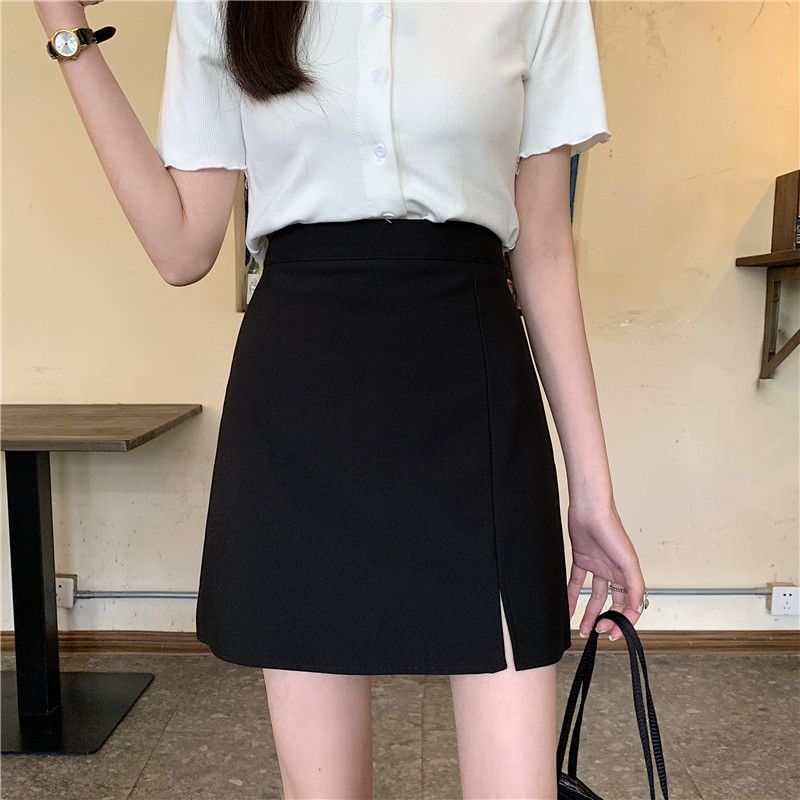 Classic Solid A-Line Mini Skirt with High Waist