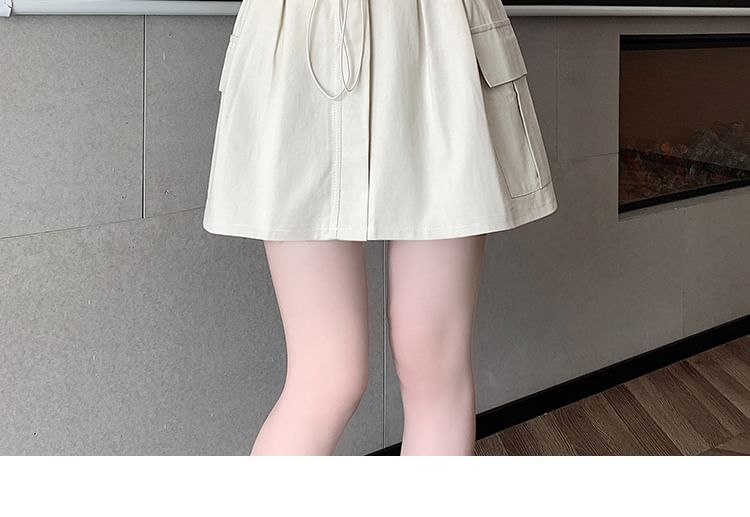 Drawstring Cargo Mini Flared Skirt with High Rise
