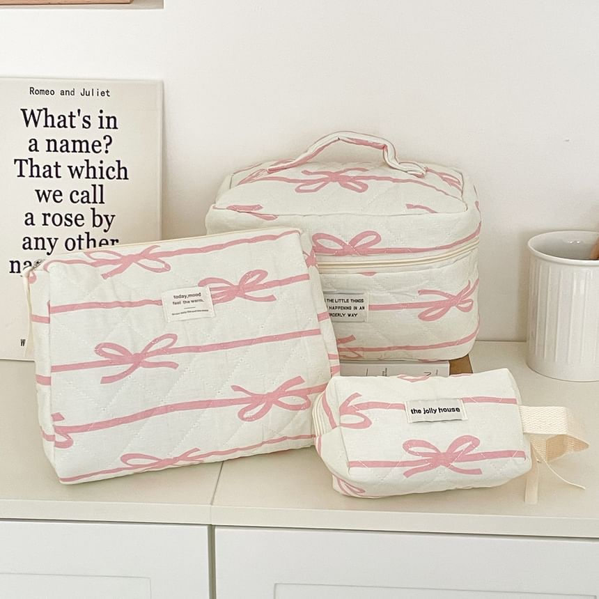 Lettering Applique Bow Fabric Clutch / Makeup Bag (Various Designs)