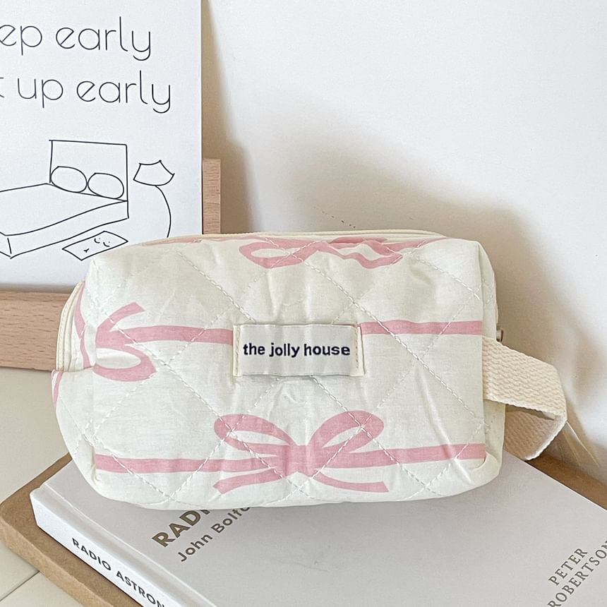 Lettering Applique Bow Fabric Clutch / Makeup Bag (Various Designs)