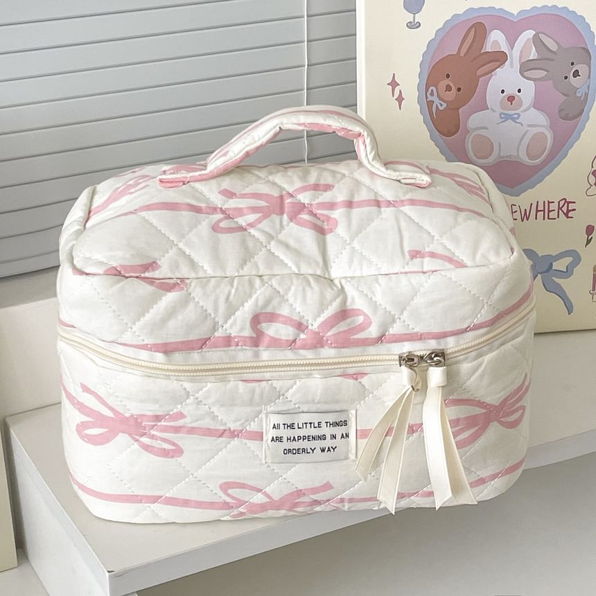 Lettering Applique Bow Fabric Clutch / Makeup Bag (Various Designs)