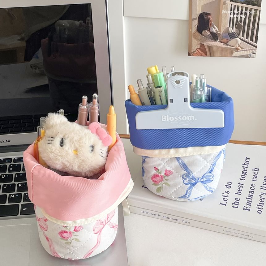 Bow Floral Print Standing Makeup Bag / Pencil Case