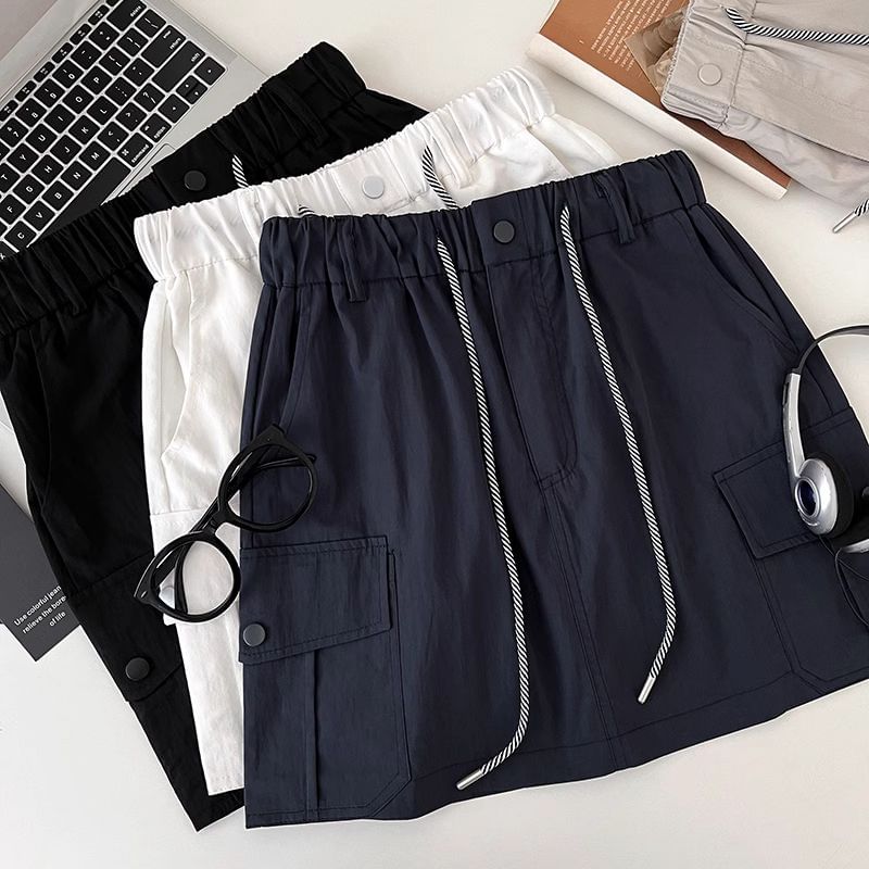 Cargo Mini Flared Skirt with Drawstring Waist